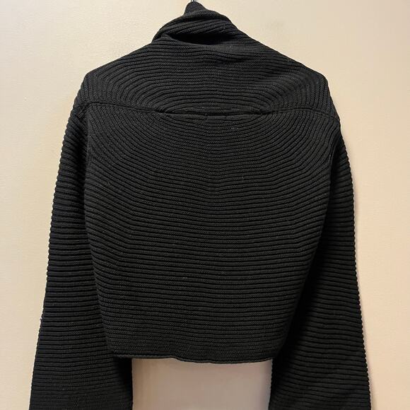 Transit Par Such Ribbed Big Collar 100% Wool Size Small Black Cardigan - Picture 4 of 6